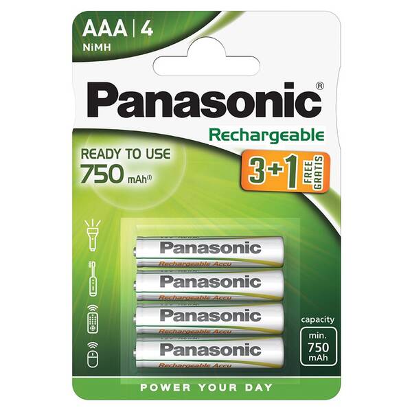 Baterie nabíjecí Panasonic AAA, HR03, 750mAh, Ni-MH, blistr 4ks 

