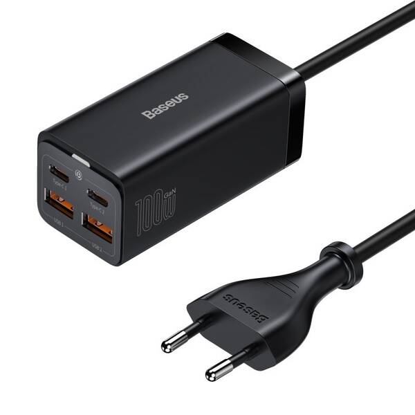 Nabíječka do sítě Baseus GaN3, 2x USB-A, 2x USB-C 100W černá

