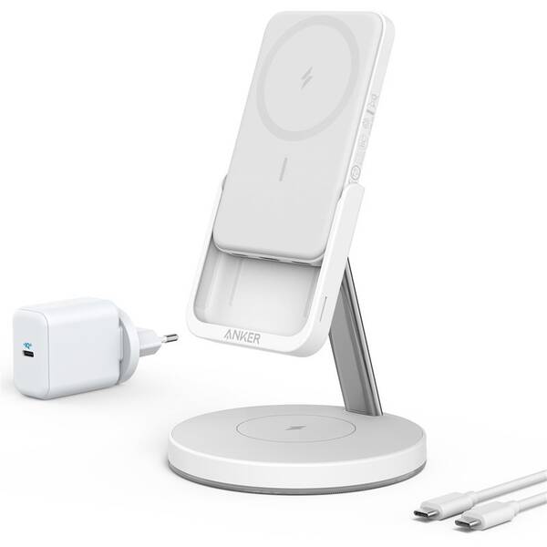 Bezdrátová nabíječka Anker PowerWave Mag-Go 2-in-1 Stand 5K bílá


