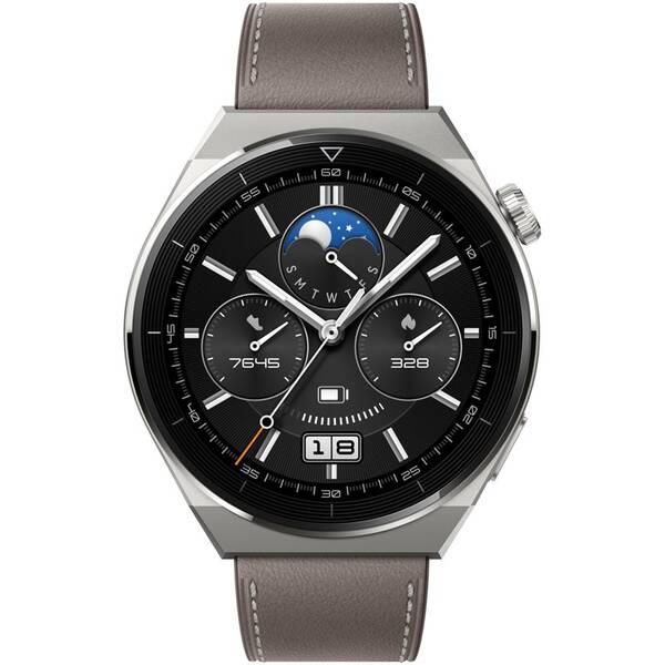 Chytré hodinky Huawei Watch GT 3 Pro 46 mm - Light Titanium Case + Gray Leather Strap 

