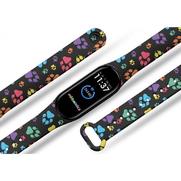 Řemínek Mi-Band na Xiaomi Mi Band 3/4 - motiv Barevné pacičky, černý 

