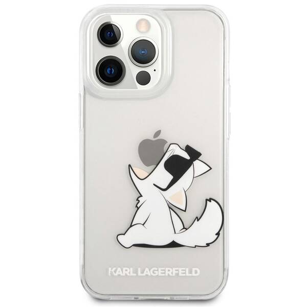 Kryt na mobil Karl Lagerfeld Choupette Eat na Apple iPhone 14 Pro průhledný

