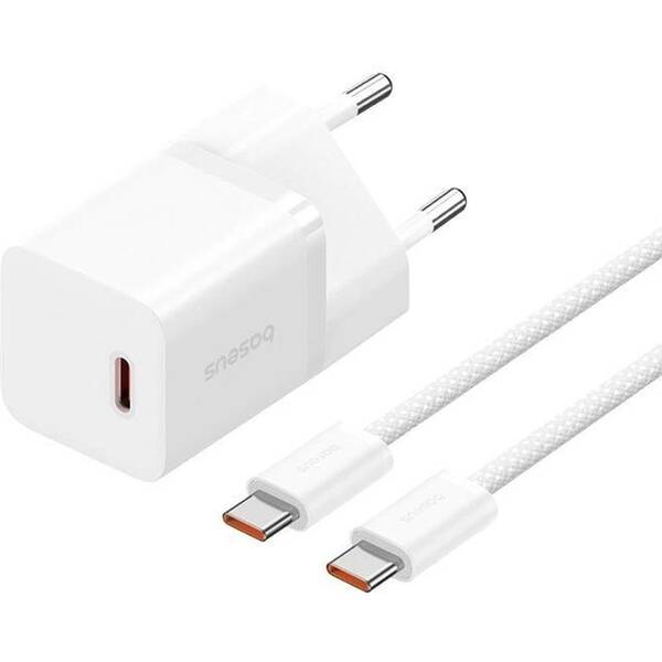Nabíječka do sítě Baseus GaN5 30W USB-C 100W, USB-C kabel 1 m bílá

