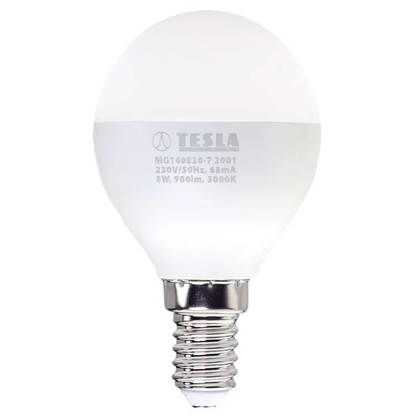 Žárovka LED Tesla Lightning miniglobe klasik E14, 8W, teplá bílá 

