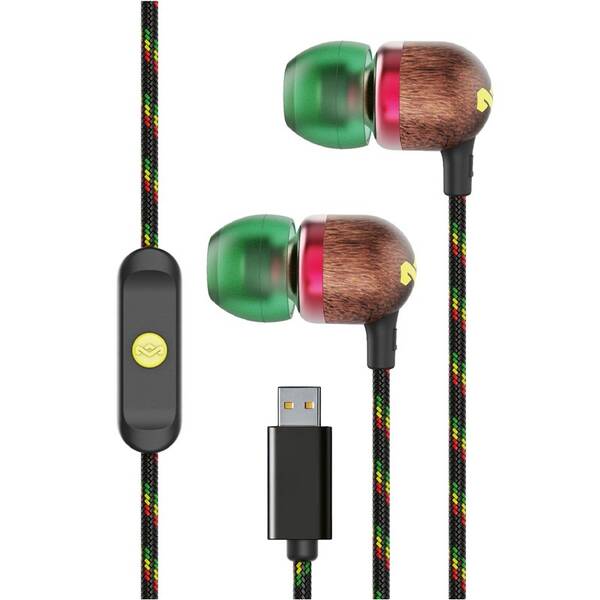 Sluchátka Marley Smile Jamaica, sluchátka do uší USB-C s mikrofonem, Rasta černá/zelená

