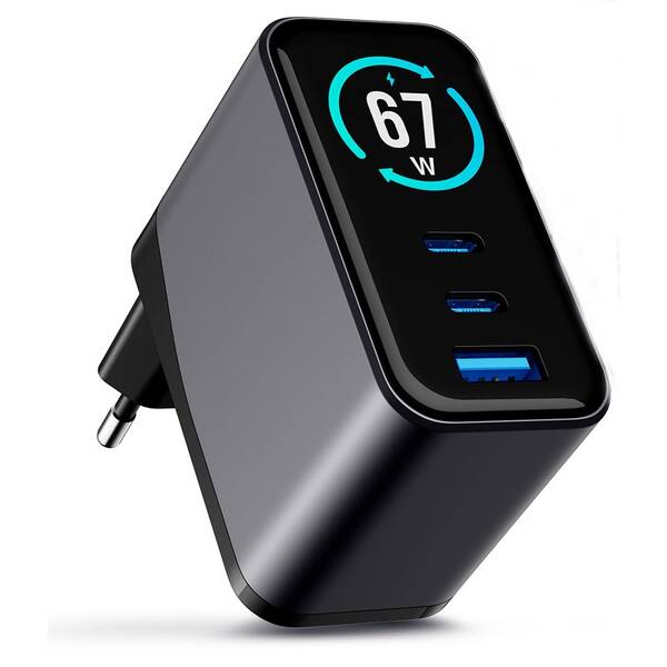 Nabíječka do sítě 3mk InCharge Lumin PD 67W QC4+ PPS AFC FCP SCP 1A2C TFT Display černá


