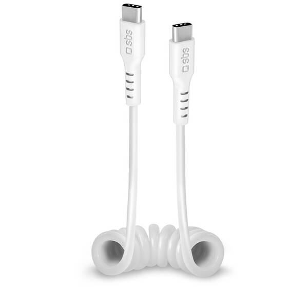 Kabel SBS USB-C/USB-C spirálový, 25W, 1 m bílý

