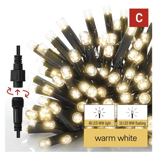 LED řetěz EMOS ICICLE, 50LED, IP44, WW/WW FLA (3m) černý

