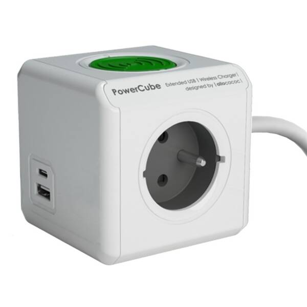 Kabel prodlužovací Powercube USB WirelessCharger, 3x zásuvka, bezdrátové nabíjení bílý

