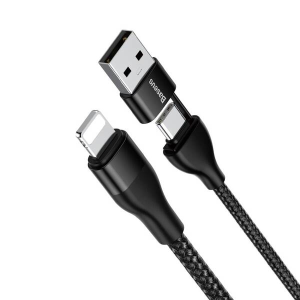 Kabel Baseus 2v1, USB,USB-C/Lightning, 18W, 1m černý

