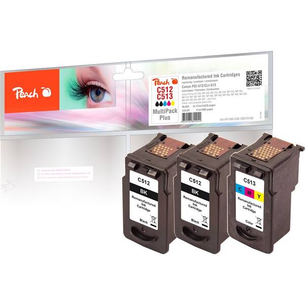 Inkoustová náplň Peach Canon PG512/CL513, MultiPac Plus, 2x520/500 stran vícebarevná

