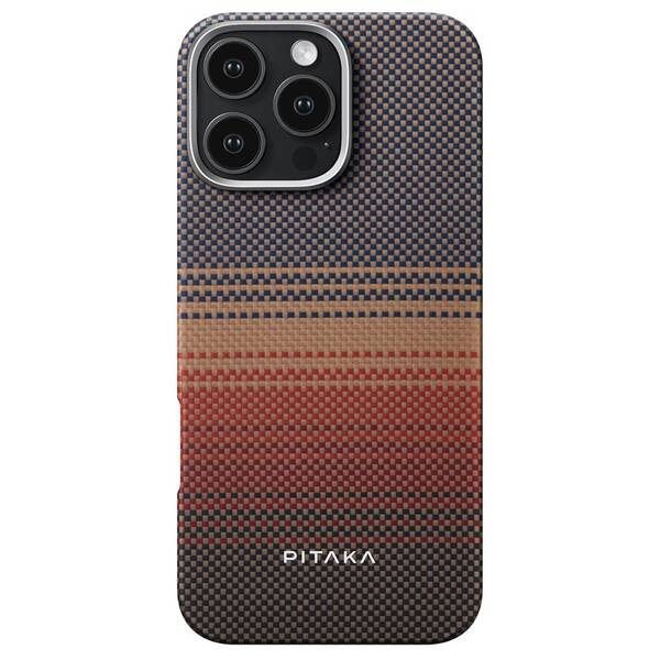 Kryt na mobil Pitaka Tactile Woven Sunset na Apple iPhone 16 Pro Max černý/oranžový

