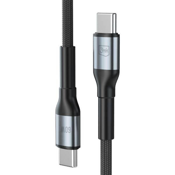 Kabel 3mk N-SERIES USB-C/USB-C 50cm PD 3.0 QC 3.0 20V/3A 60W černý

