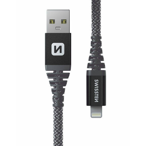 Kabel Swissten ARAMID REINFORCED USB/Lightning, 1,5 m antracitový

