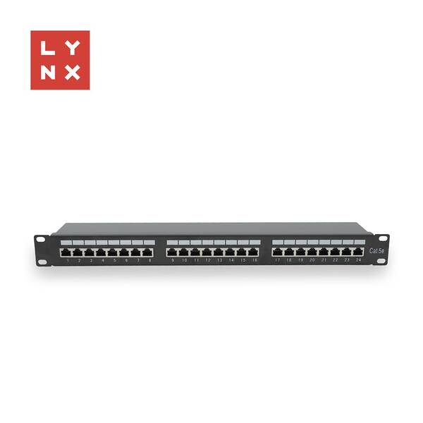 Držák Lynx 19" patch panel 24port, FTP Cat5e, 50µ, stíněný černý

