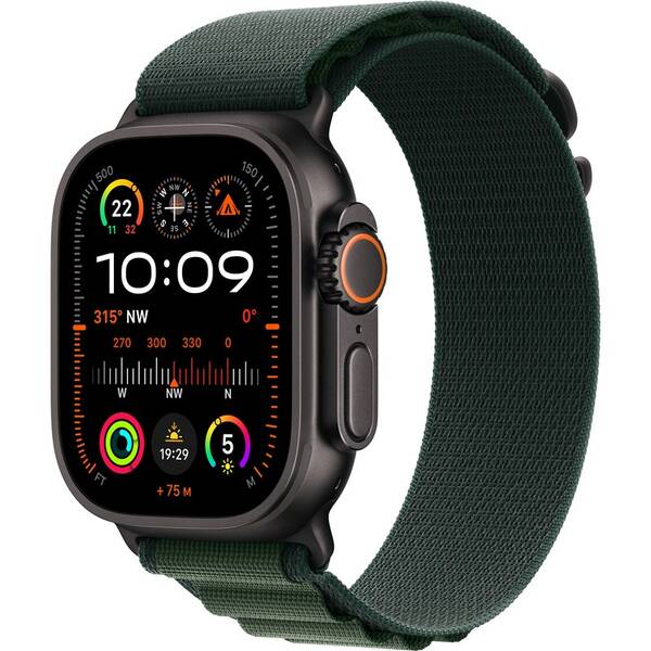 Chytré hodinky Apple GPS + Cellular 49mm pouzdro z černého titanu - tmavě zelený alpský tah - M 

