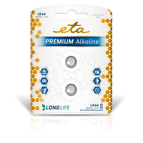 Baterie alkalická ETA ALKALINE LR44, blistr 2ks 

