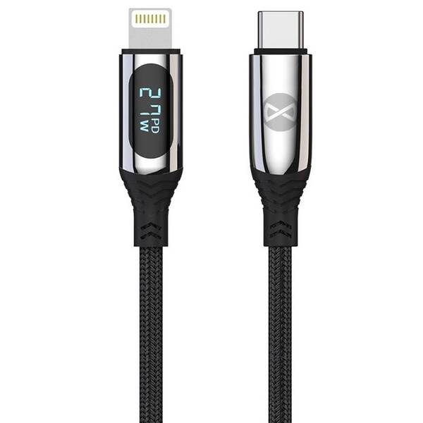 Kabel Forever USB-C/Lightning, s LCD, 27 W, 1 m černá barva

