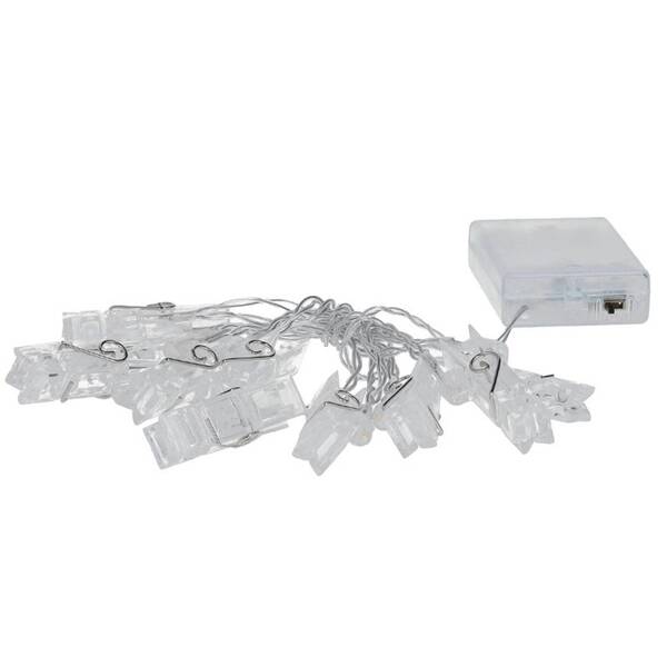 LED řetěz Tesla Lightning Kolíčky, 10LED, 3x AA baterie, časovač, 1m 


