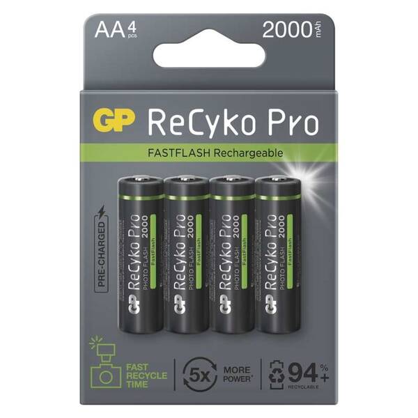 Baterie nabíjecí GP ReCyko Pro Photo Flash, HR06, AA, 2000mAh, krabička 4ks 

