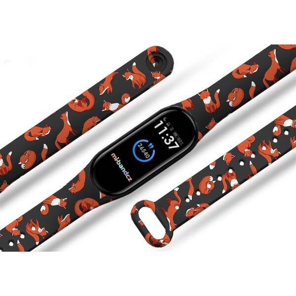 Řemínek Mi-Band na Xiaomi Mi Band 5/6 - motiv Lišky, černý 

