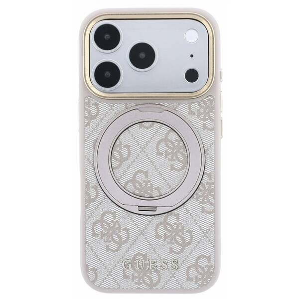 Kryt na mobil Guess PU 4G Ring Stand MagSafe na Apple iPhone 18 Pro růžový

