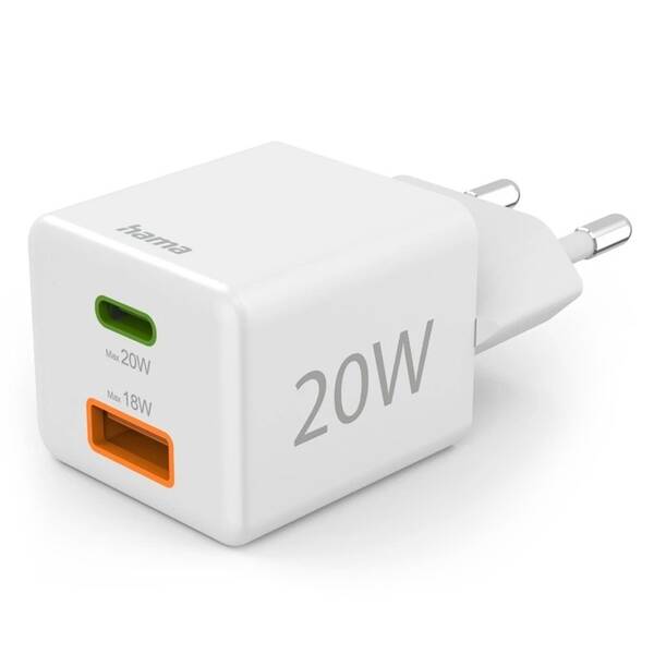 Nabíječka do sítě Hama USB-C + USB-A, PD/QC, 20 W bílá

