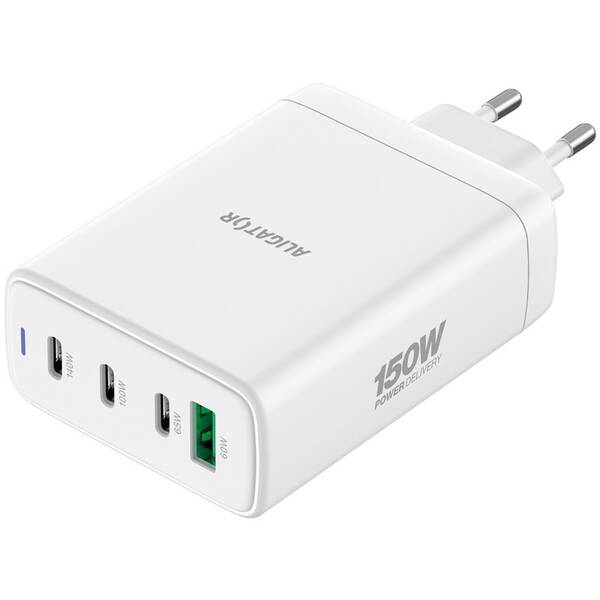 Nabíječka do sítě Aligator GaN 150W, 3× USB-C, 1× USB-A bílá

