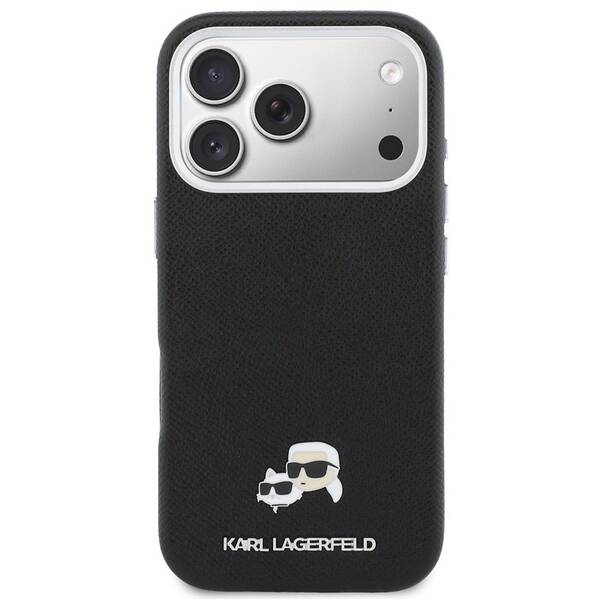 Kryt na mobil Karl Lagerfeld PU Karl and Choupette Heads Pins MagSafe na Apple iPhone 17 Pro černý

