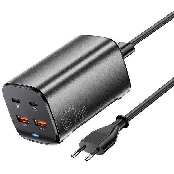 Nabíječka do sítě Essager 67W, GaN, 2x USB-C, 2x USB-A černá

