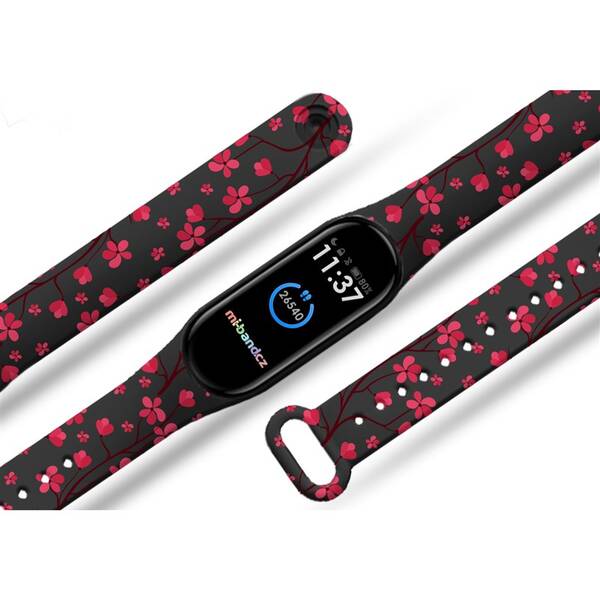 Řemínek Mi-Band na Xiaomi Mi Band 3/4 - motiv Sakura, černý 


