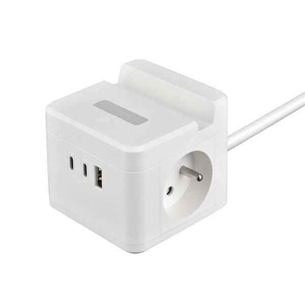 Kabel prodlužovací Viking YC23HW, 2x zásuvka, 1x USB-A, 2x USB-C, světlo, vypínač, stojánek, 1,4m bílý


