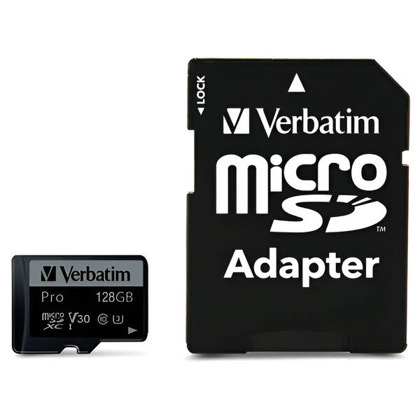 Paměťová karta Verbatim microSDXC 128GB UHS-I V30 U3 (90R/45W) + adaptér 

