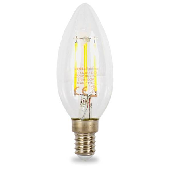 Žárovka LED Tesla Lightning filament svíčka E14, 4,2W, denní bílá 

