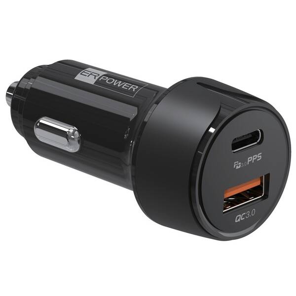 Adaptér do auta ERPOWER USB-C, USB-A, 30W černý

