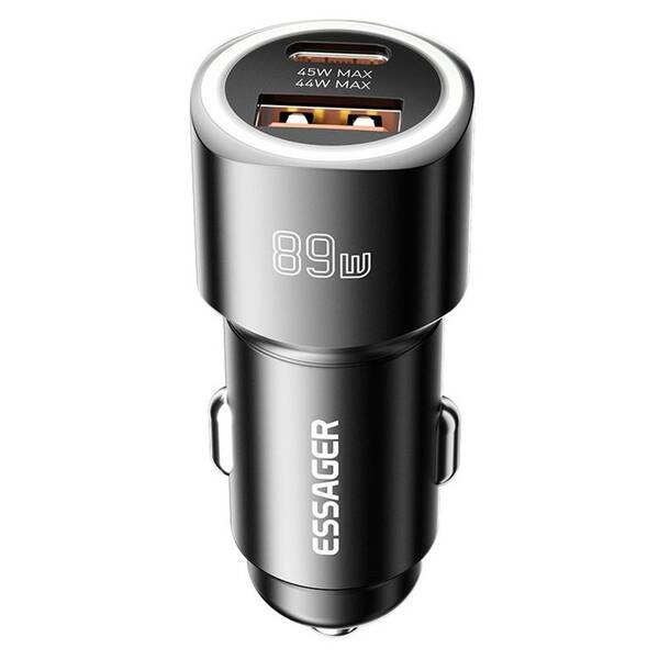 Adaptér do auta Essager USB-A, USB-C super rychlá 89W černý

