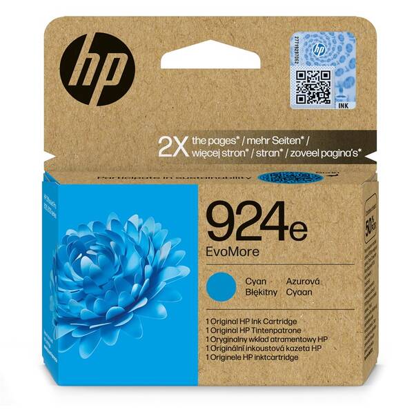 Inkoustová náplň HP EvoMore 924e XL, 800 stran azurová

