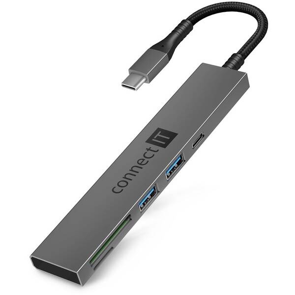 USB Hub Connect IT CompactPRO USB-C + čtečka karet, (2xUSB-A 3.0, 1xUSB-C) antracitový

