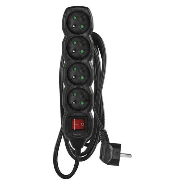 Kabel prodlužovací EMOS 4x zásuvka, vypínač, 3m černý

