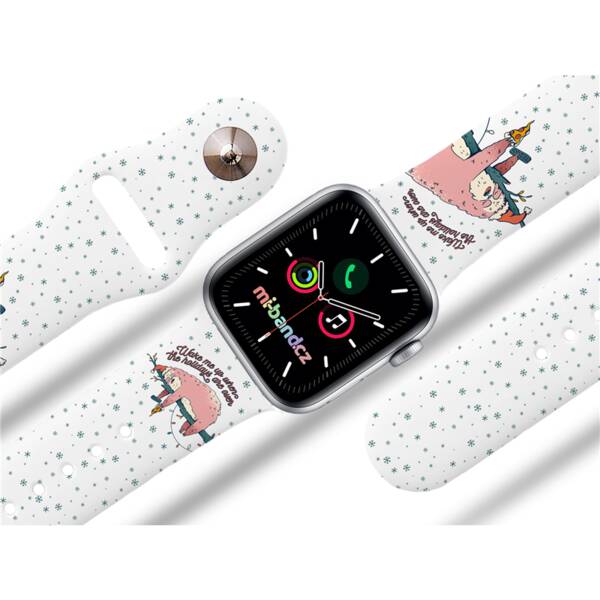 Řemínek Mi-Band na Apple Watch 42/44/45/49 mm - motiv Vzbuďte mě až svátky skončí, bílý 

