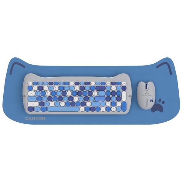 Klávesnice s myší Canyon Kitty edice HSET-W6  bezdrátový set + podložka,  CZ layout modrá

