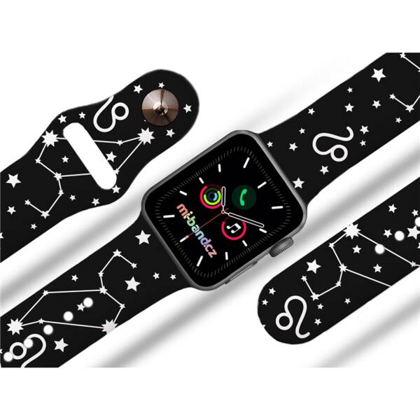 Řemínek Mi-Band na Apple Watch 42/44/45/49 mm - motiv Znamení zvěrokruhu Lev, černý 

