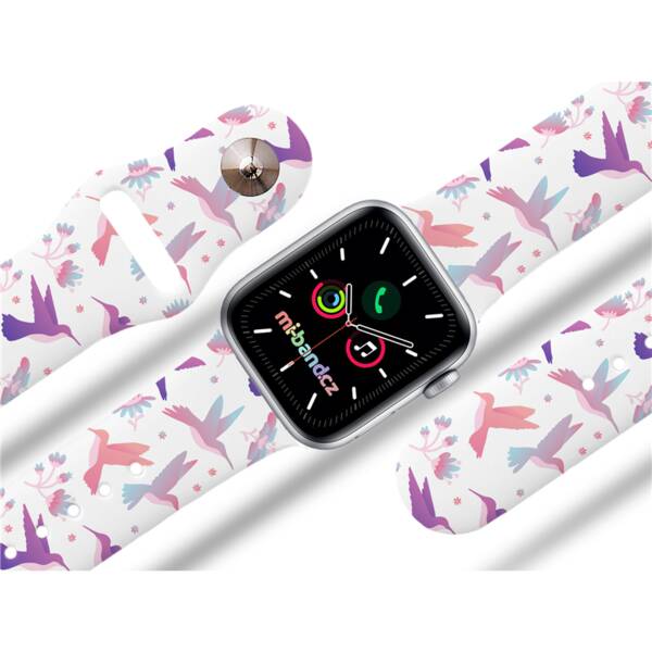 Řemínek Mi-Band na Apple Watch 42/44/45/49 mm - motiv Kolibříci, bílý 

