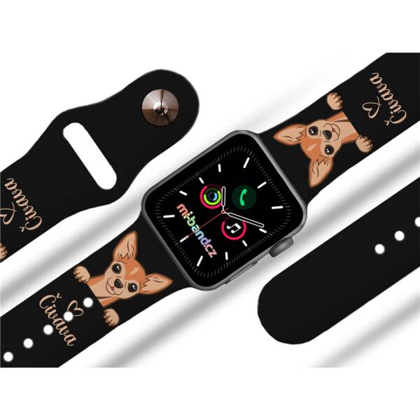 Řemínek Mi-Band na Apple Watch 42/44/45/49 mm - motiv Čivava na černé, černý 

