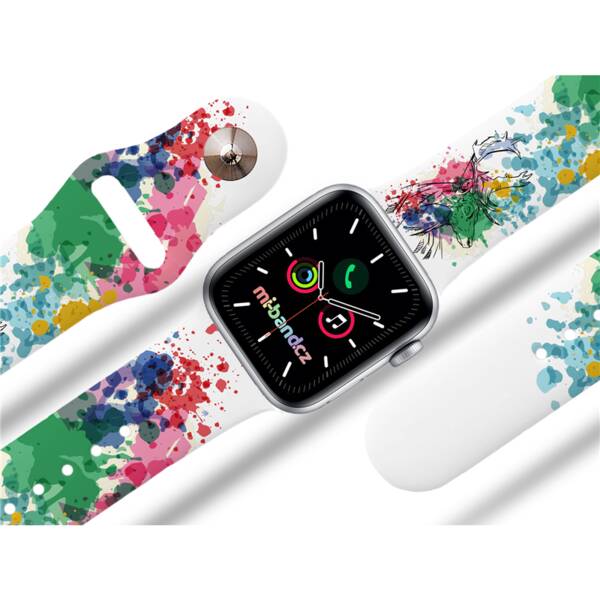 Řemínek Mi-Band na Apple Watch 42/44/45/49 mm - motiv Jelen v abstrakci , bílý 

