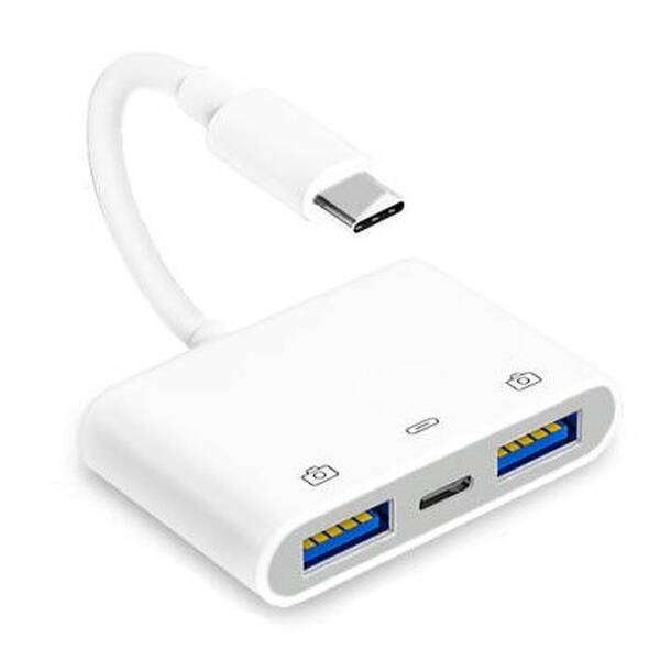 Redukce COTECi 3v1 USB-C/USB-C, 2x USB bílá

