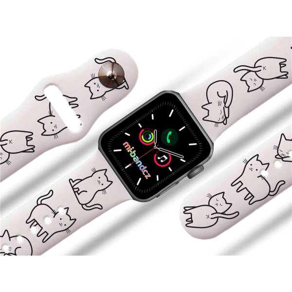 Řemínek Mi-Band na Apple Watch 42/44/45/49 mm - motiv Kočičí farma, bílý 


