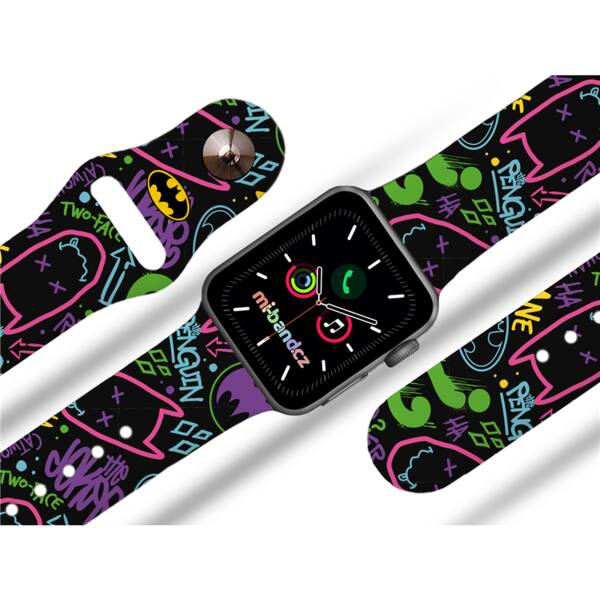 Řemínek Batman na Apple Watch 42/44/45/49 mm - motiv Graffiti, černý 

