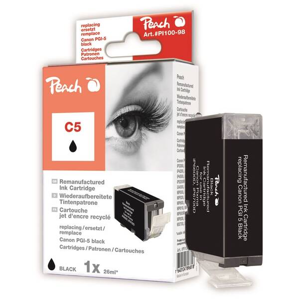 Inkoustová náplň Peach Canon PGI-5, 26 ml černá

