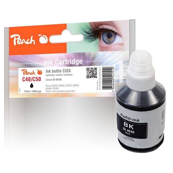 Inkoustová náplň Peach Canon GI-40/50, 6000 stran černá

